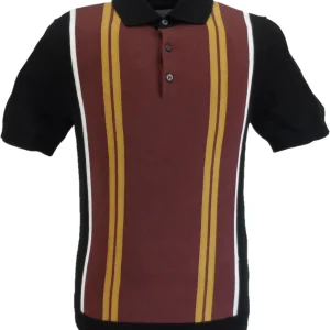 Ben Sherman Black Knitted Striped Mod Polo Shirt