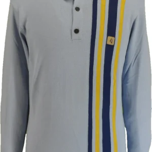 Gabicci Vintage Dusk Blue Soda Stripe Knitted Polo