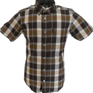 Ben Sherman Mens Dark Brown Checked Short Sleeved Shirt
