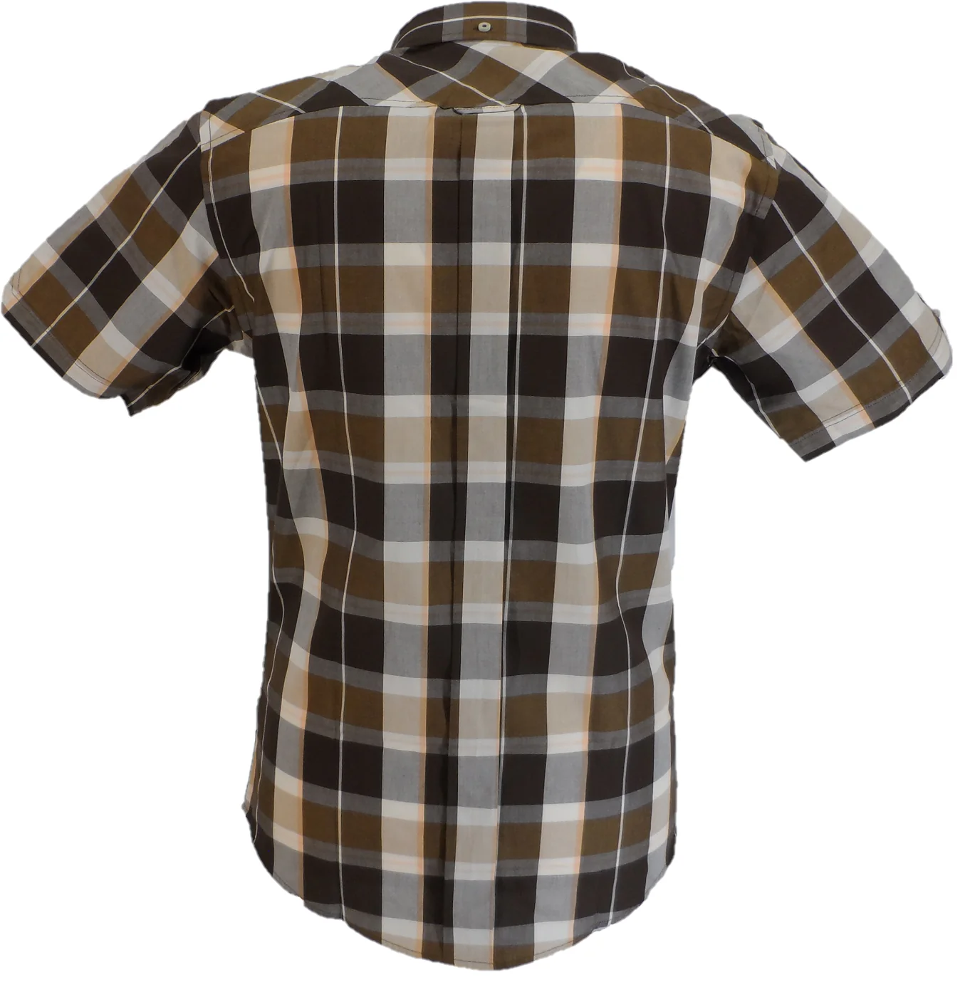 Ben Sherman Mens Dark Brown Checked Short Sleeved Shirt - Imagen 4