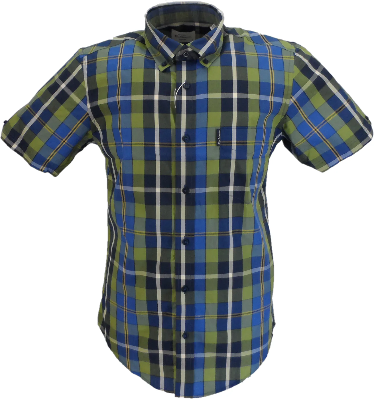 Ben Sherman Mens Green Checked Short Sleeved Shirt