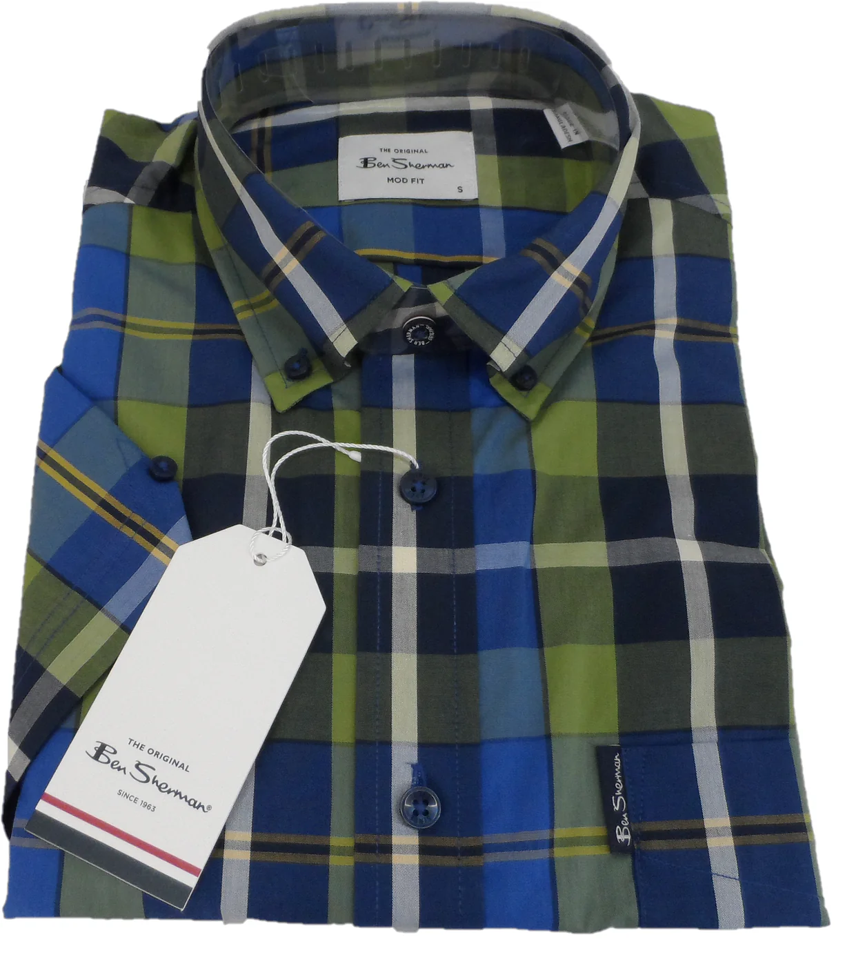 Ben Sherman Mens Green Checked Short Sleeved Shirt - Imagen 4