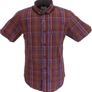 Ben Sherman Mens Dark Wine Checked Short Sleeved Shirt