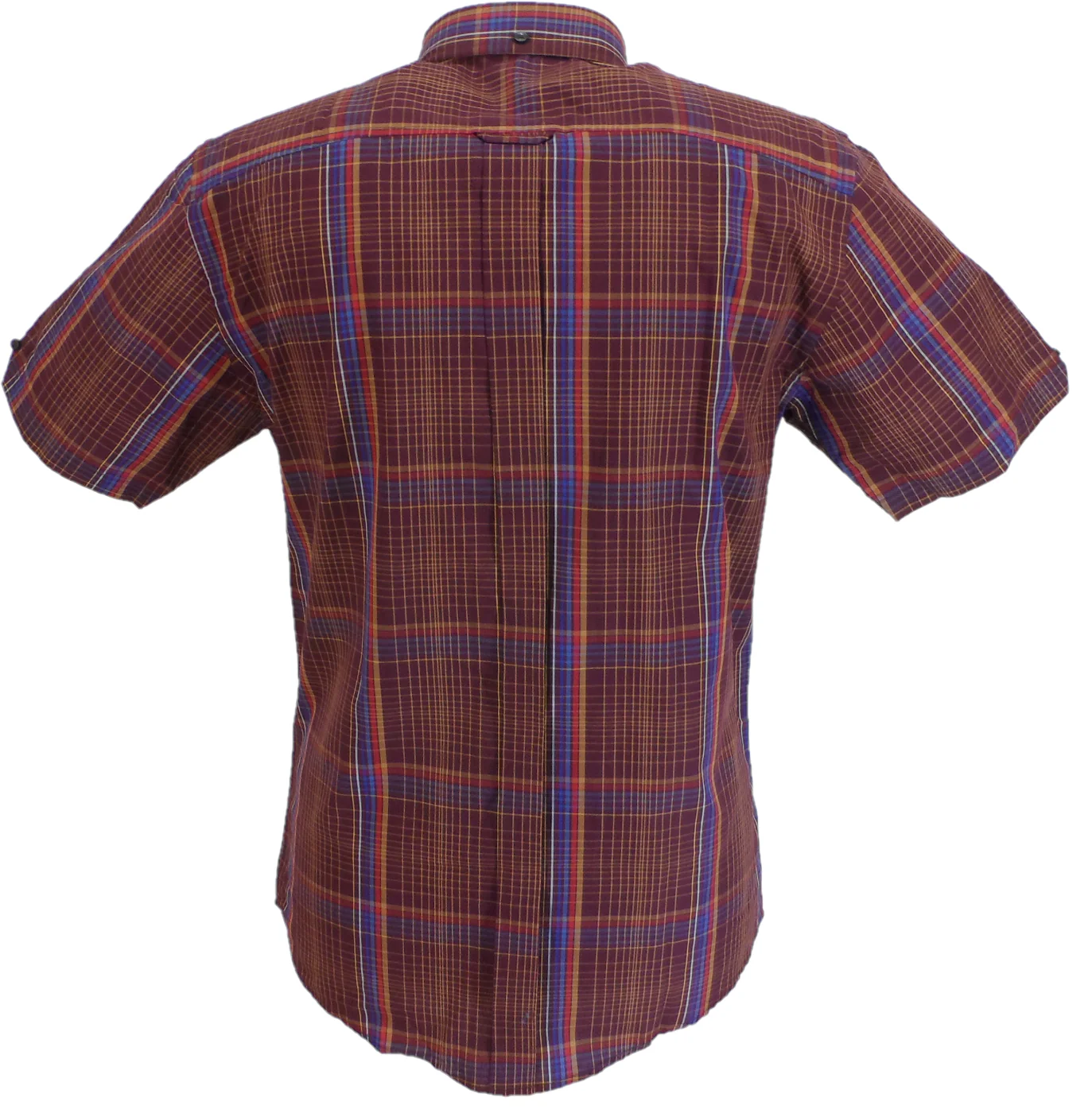 Ben Sherman Mens Dark Wine Checked Short Sleeved Shirt - Imagen 4