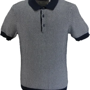 Ben Sherman Mens Navy Blue Knitted Textured Polo Shirt