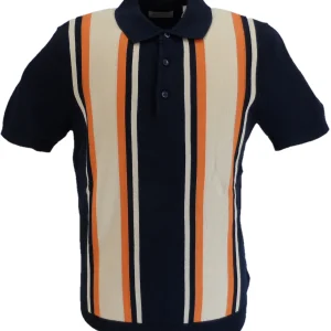 Ben Sherman Dark Navy Knitted Striped Mod Polo Shirt
