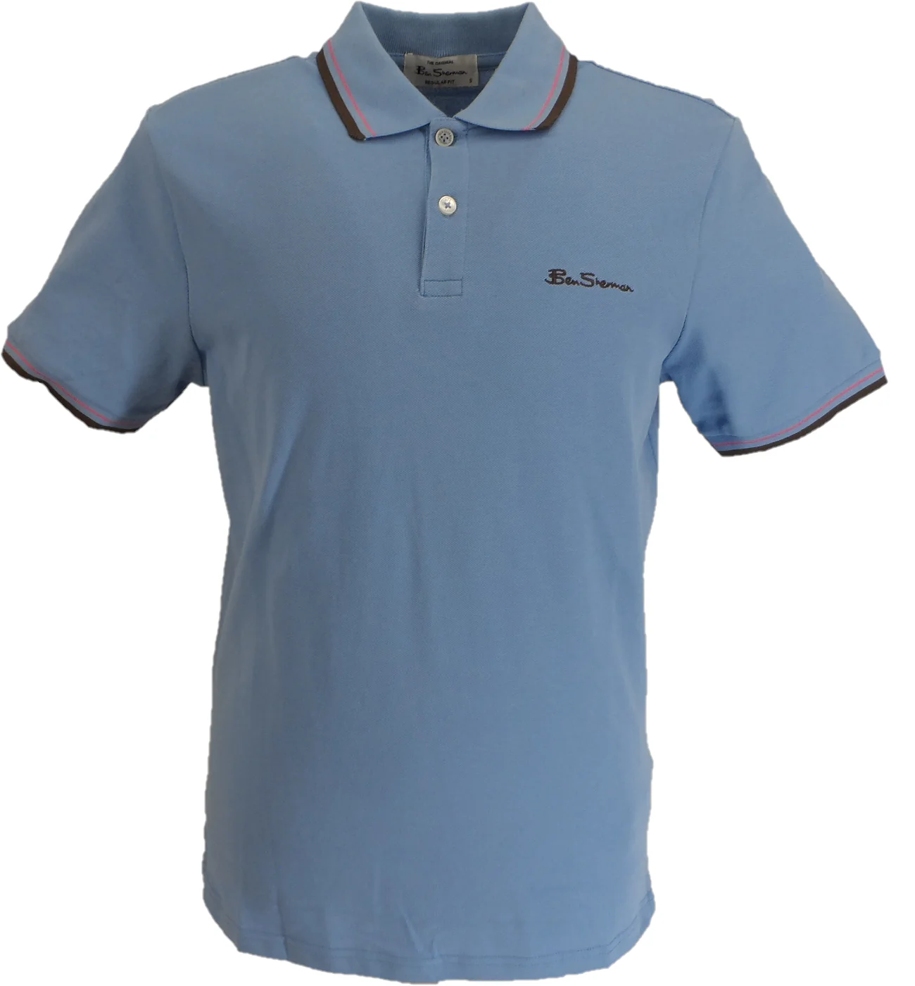 Ben Sherman Mens Pale Blue Signature 100% Cotton Polo Shirt