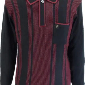 Gabicci Mens Dante Black Textured Retro Knitted Polo