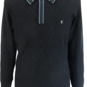 Gabicci Mens Black Milton Textured Retro Knitted Polo