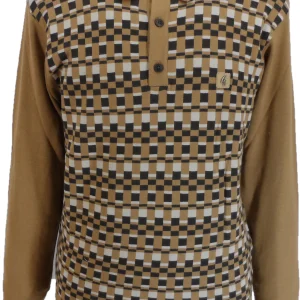 Gabicci Mens Frankie Nutmeg Brown Geo Retro Knitted Polo