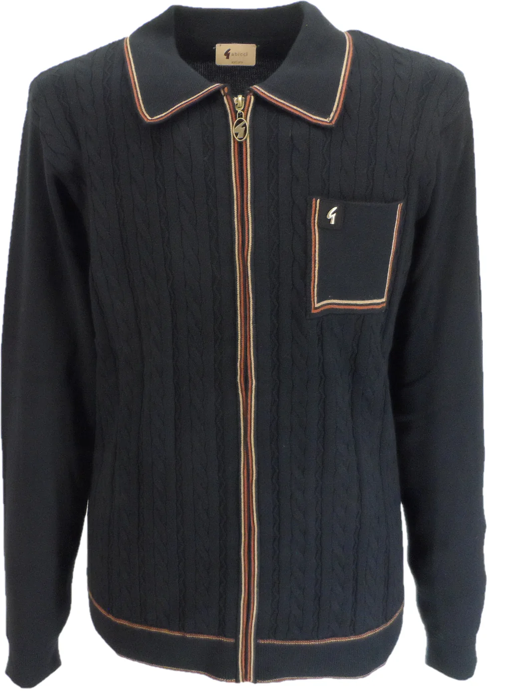 Gabicci Mens Black Laverne Textured Zip Up Retro Knitted Cardigan