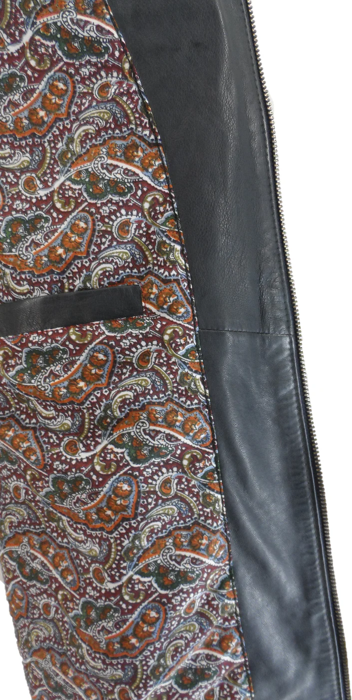 Gabicci Mens Lambaert Navy/White/Gold Leather Rally Jacket - Imagen 3