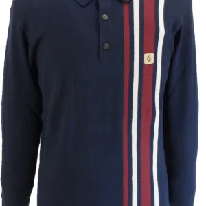 Gabicci Vintage Navy Blue Soda Stripe Knitted Polo