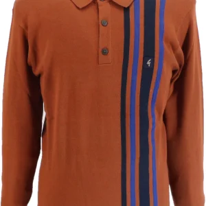 Gabicci Vintage Paprika Soda Stripe Knitted Polo