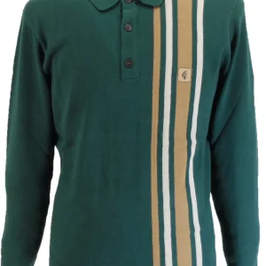 Gabicci Vintage Ivy Green Soda Stripe Knitted Polo