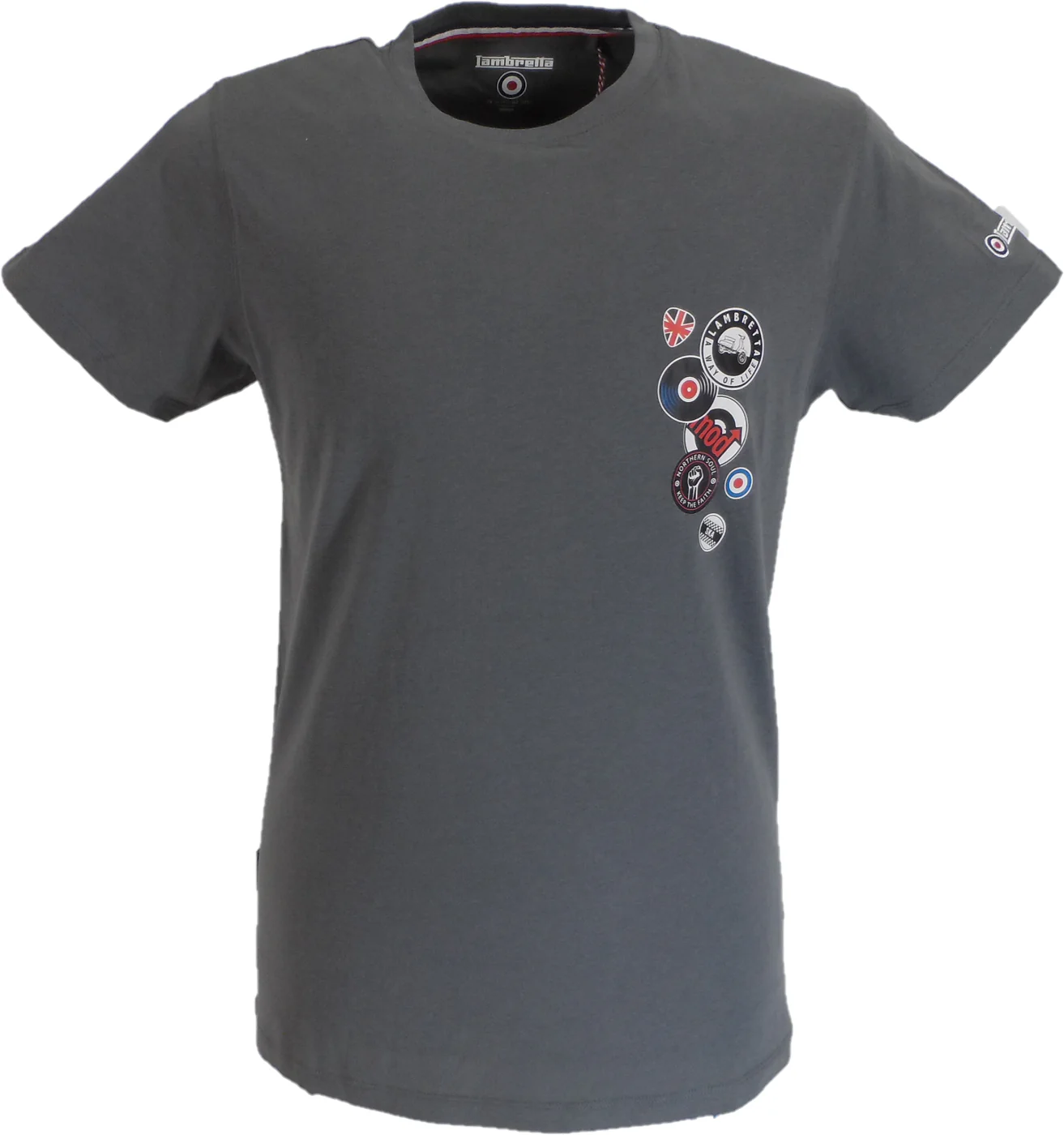 Lambretta Mens Iron Grey Badges Target Retro T Shirt