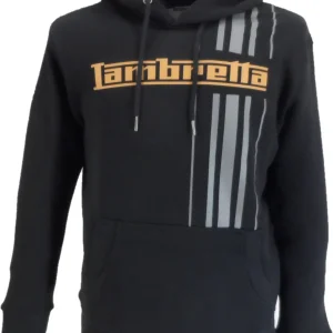 Lambretta Mens Black Stripe Logo Hooded Top