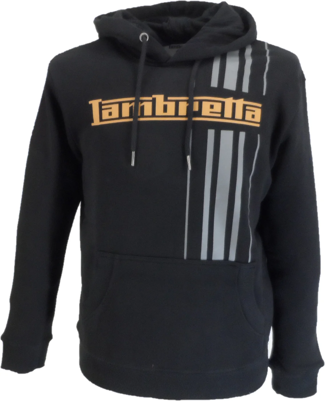 Lambretta Mens Black Stripe Logo Hooded Top