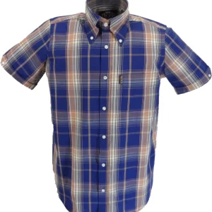 Trojan Mens Navy Blue Big Check Short Sleeved Shirts and Pocket Square