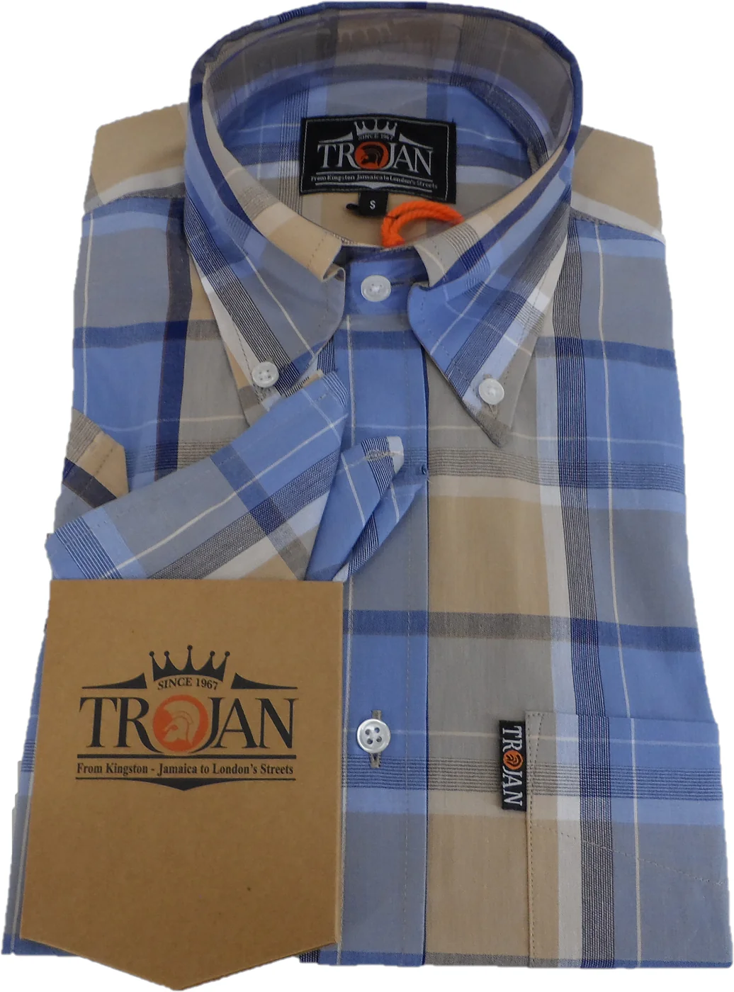 Trojan Mens Powder Blue Check Short Sleeved Shirts and Pocket Square - Imagen 4