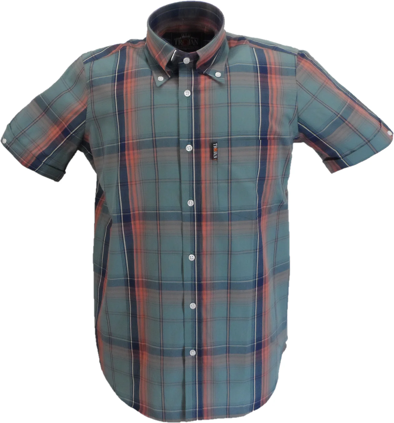 Trojan Mens Slate Big Check Short Sleeved Shirts and Pocket Square