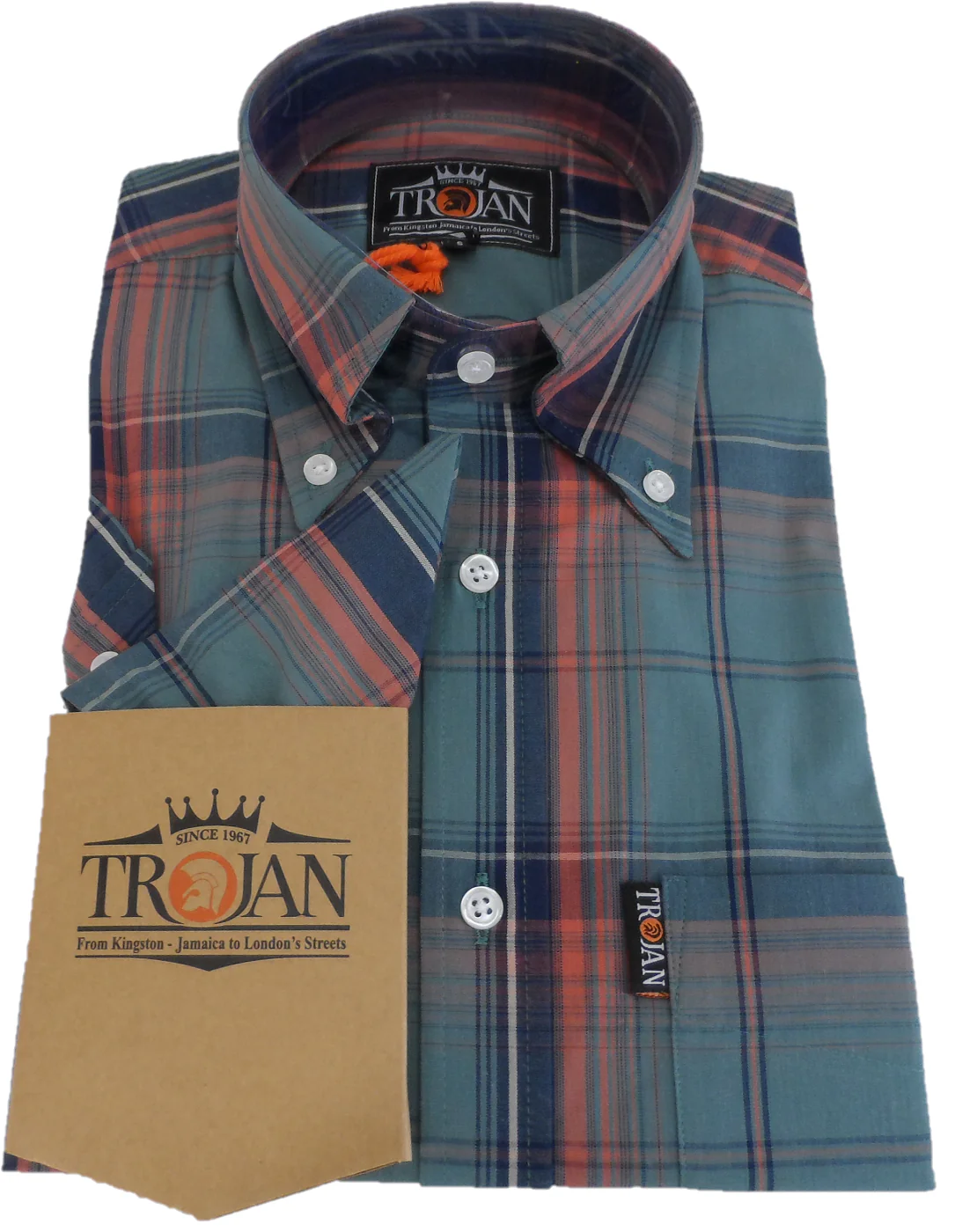 Trojan Mens Slate Big Check Short Sleeved Shirts and Pocket Square - Imagen 4