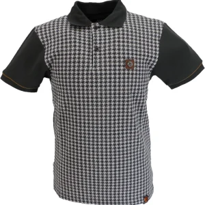 Trojan Mens Charcoal Grey Houndstooth Panel Polo Shirt