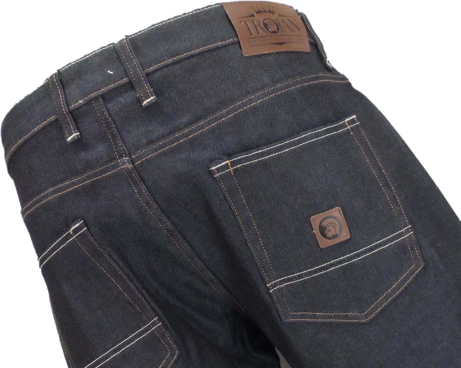 Trojan Mens Raw Denim Straight Leg Jeans - Imagen 3