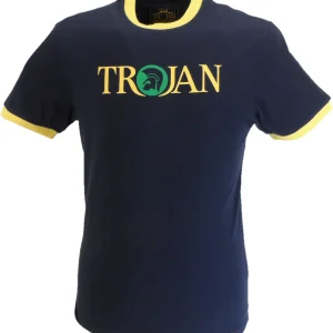 Trojan Mens Navy Blue Rasta Logo 100% Cotton Peach T-Shirt