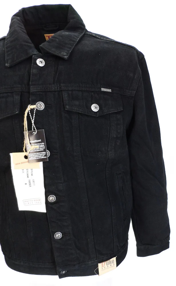 Duke Black Retro Mod Biker Denim Trucker Jacket - Imagen 5