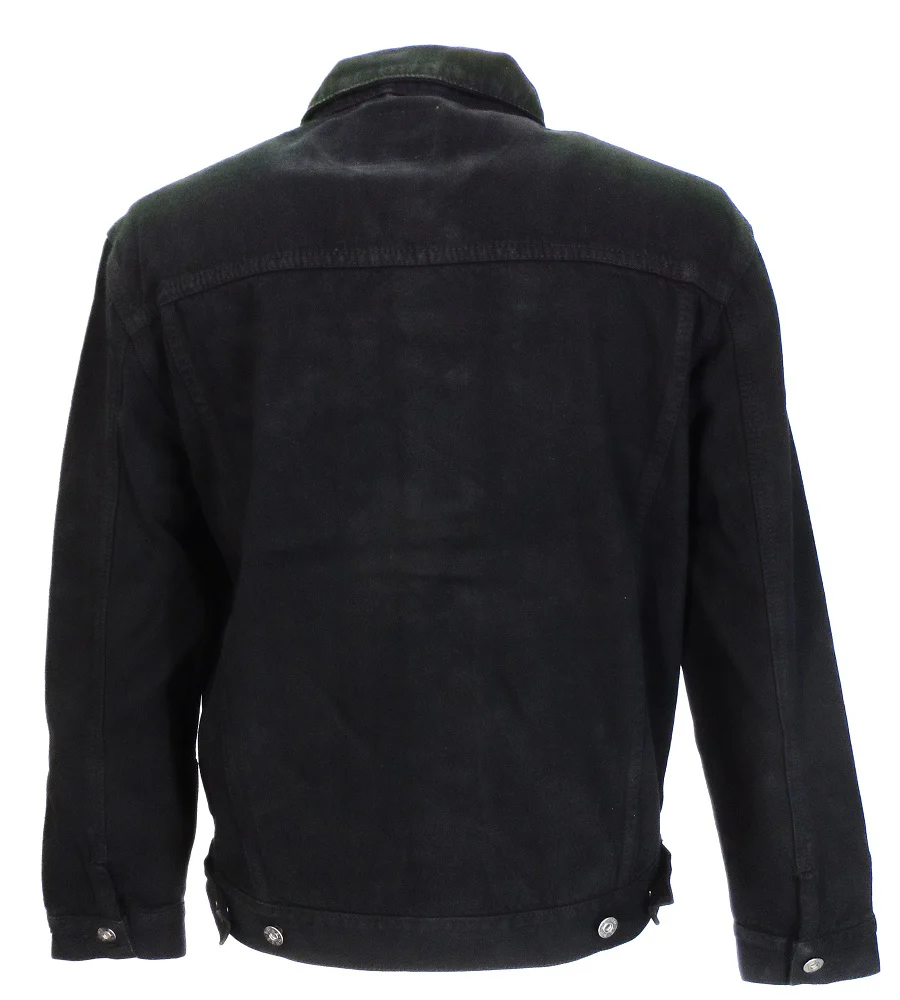 Duke Black Retro Mod Biker Denim Trucker Jacket - Imagen 3