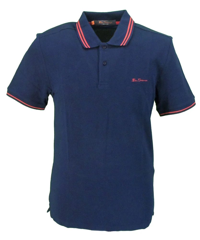 Ben Sherman Script Navy & Red 100% Cotton Polo Shirt