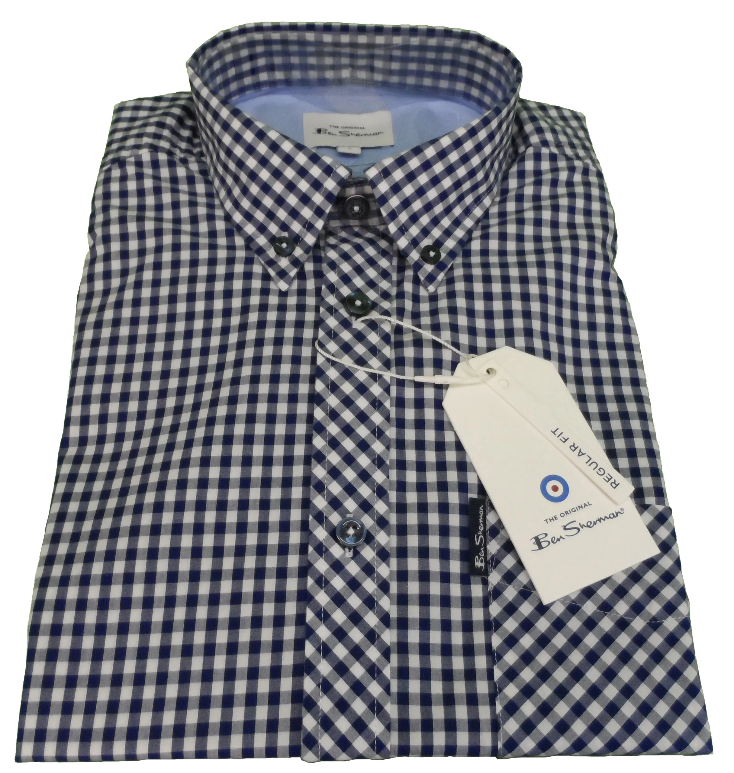 Ben Sherman Mens Dark Blue Gingham Check Short Sleeved Shirts … - Imagen 3