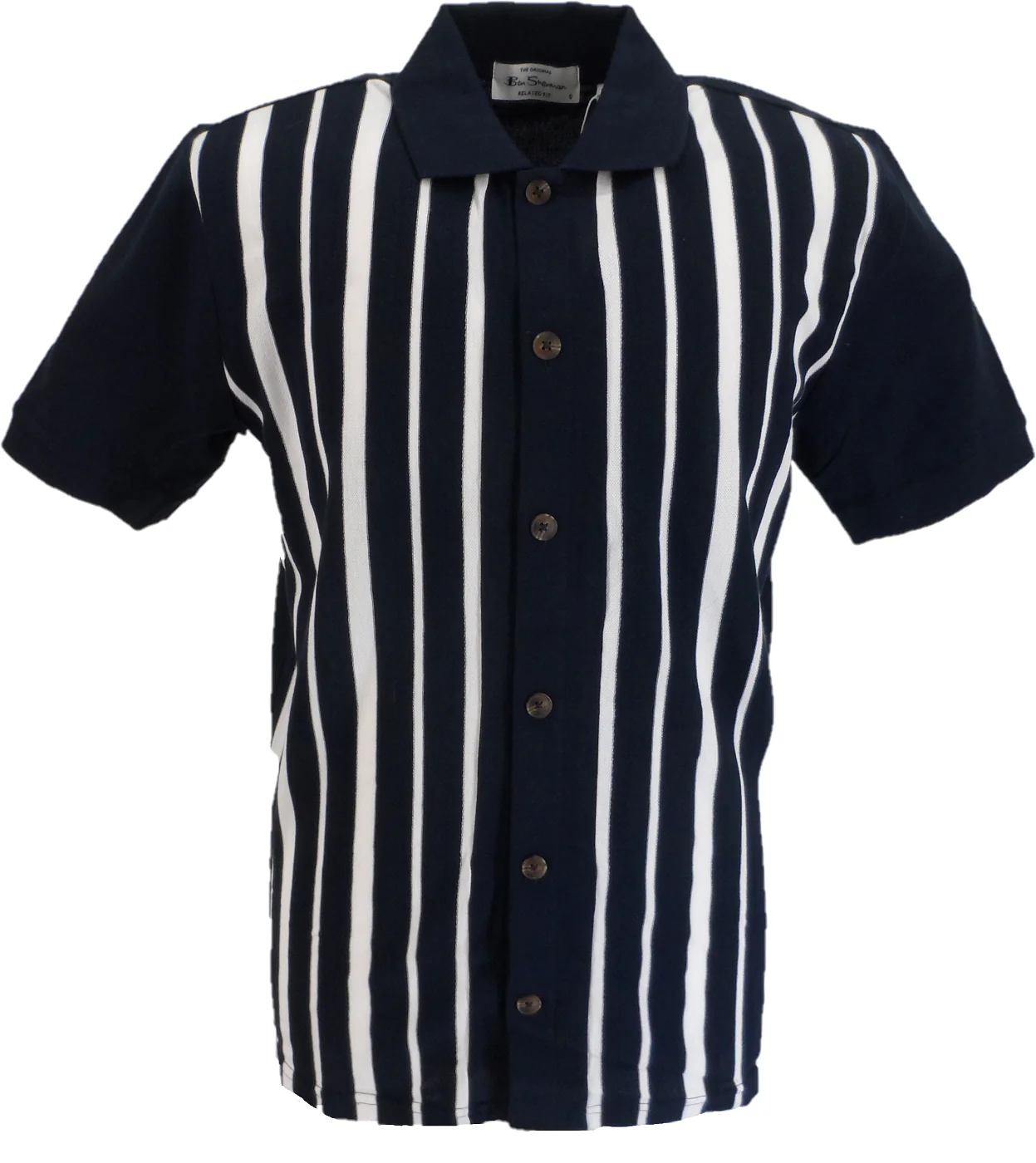 Ben Sherman Mens Dark Navy Striped Button Through Polo Cardigan