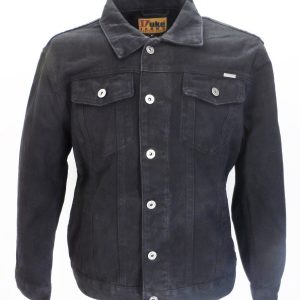 Duke Black Retro Mod Biker Denim Trucker Jacket