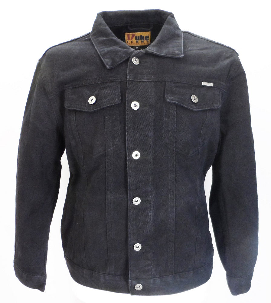 Duke Black Retro Mod Biker Denim Trucker Jacket