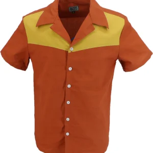 Mazeys Mens Retro Brown/Mustard Rockabilly Bowling Shirts