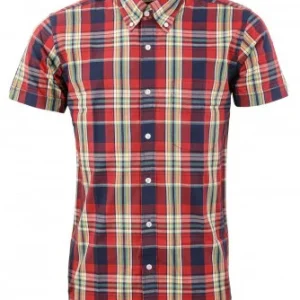 Relco Mens Red Multi Check Short Sleeved Vintage/Retro Button Down Shirts