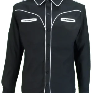 Mazeys Mens Black Western Cowboy Vintage/Retro Shirts