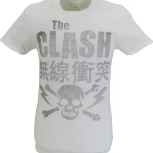 Mens White Official The Clash Skull & Crossbones T Shirt
