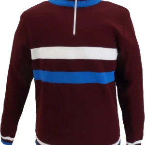 Mazeys Mens Port Red Retro Stripe Knitted Cycling Top