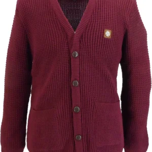 Trojan Classics Retro Waffle Knit Port Red Cardigan