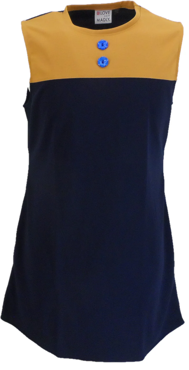 Ladies Retro Navy and Mustard Dusty Mod Dress