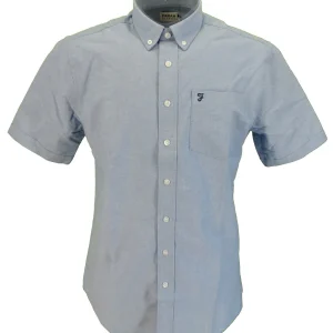 Farah Lt Blue Oxford Cotton Short Sleeved Retro Mod Button Down Shirts