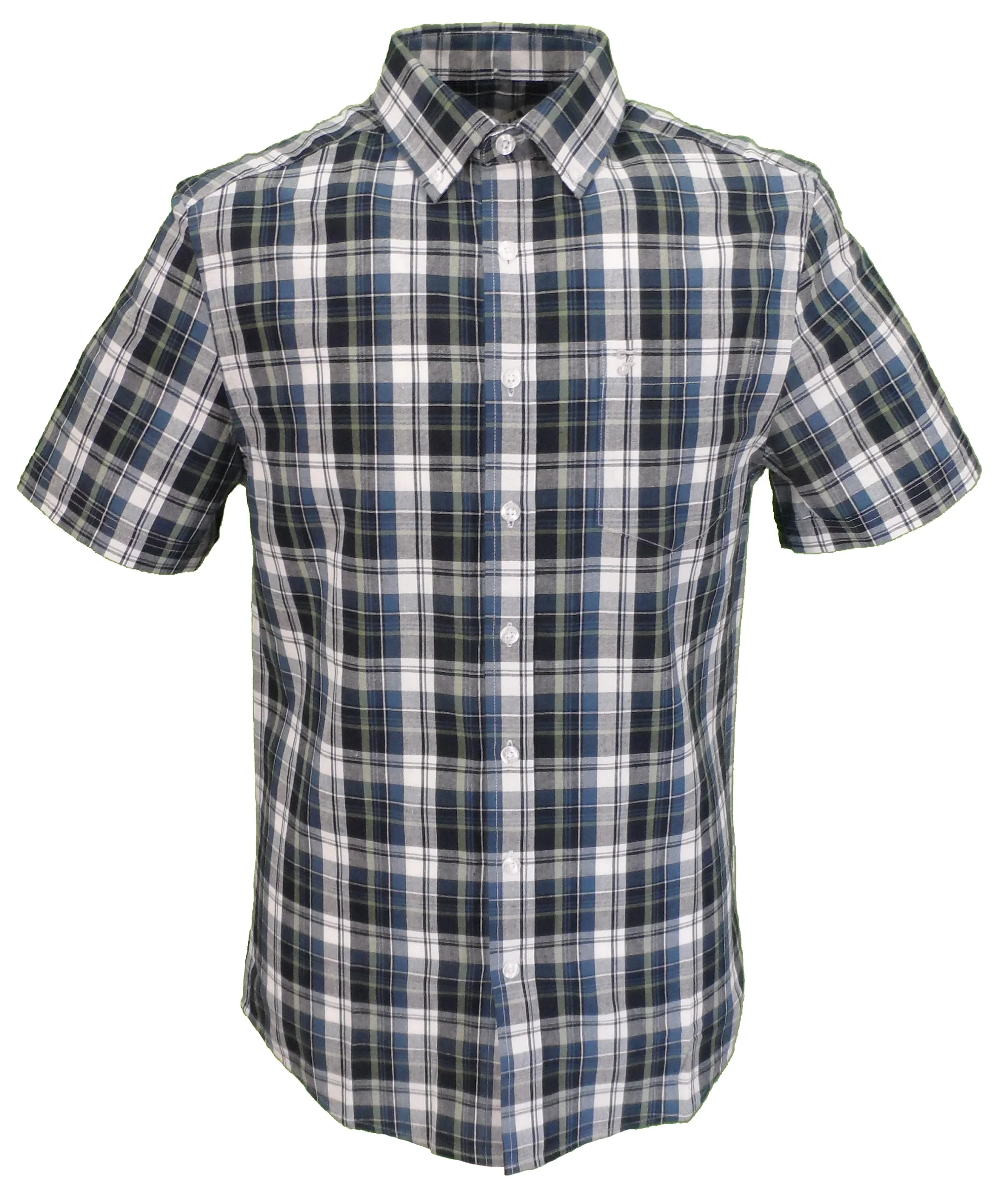Farah Mens Teal Check 100% Cotton Short Sleeved Shirt