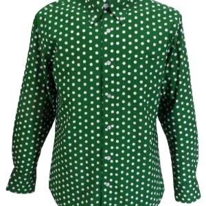 Mazeys Mens Green and White Retro Mod Polka Dot 100% Cotton Shirts…