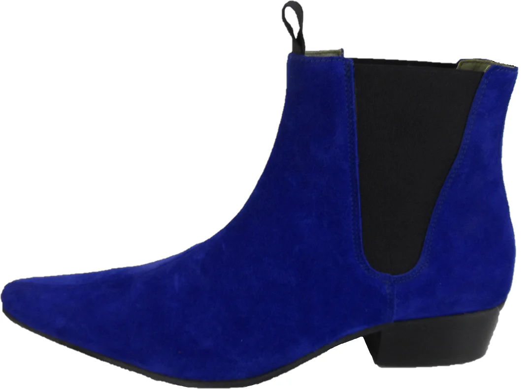 Ikon Original Blue Real Suede Winklepicker Mod Beatle Boots - Imagen 3