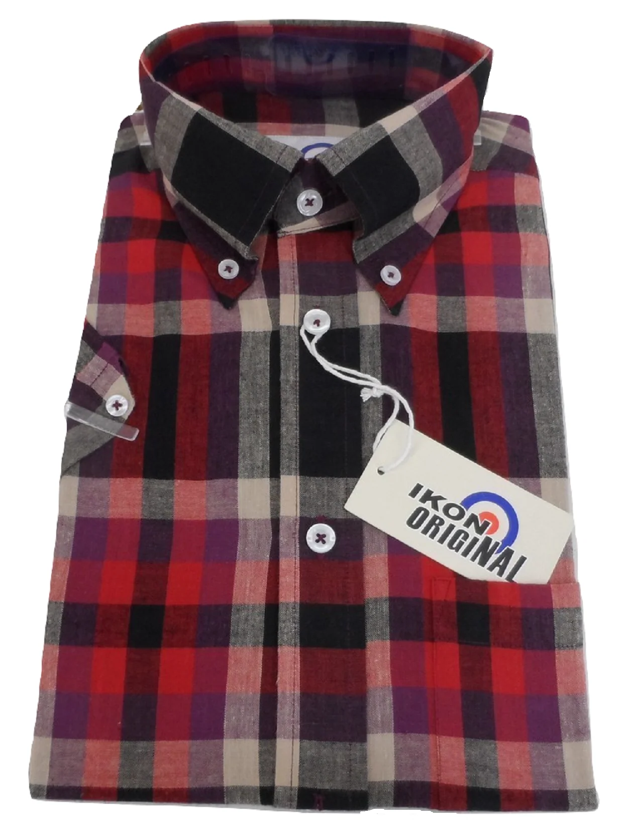 Ikon Original Purple Checked Short Sleeved Button Down Shirts - Imagen 3