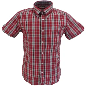 Ikon Original Maroon/Grey Checked Short Sleeved Button Down Shirts