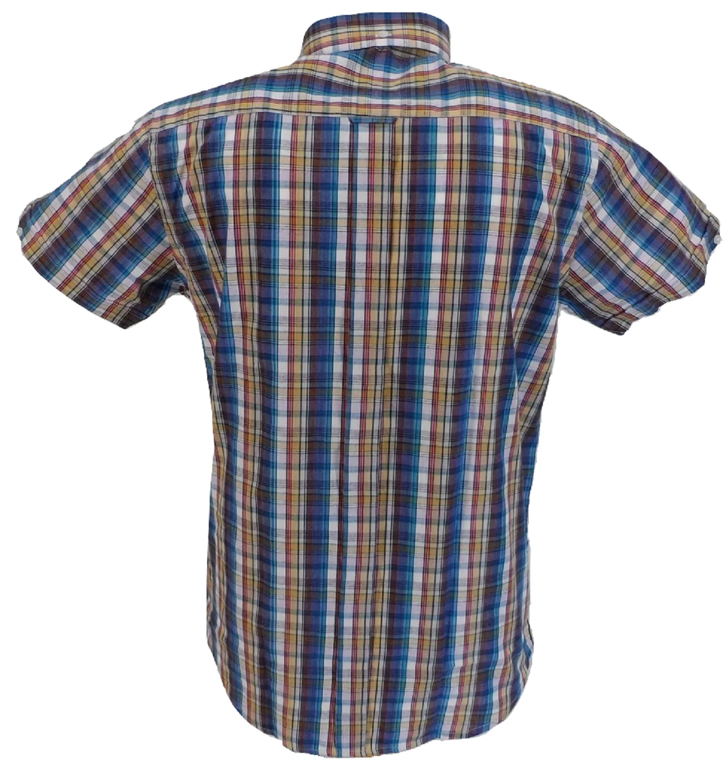 Ikon Original Blue Multi Checked Short Sleeved Button Down Shirts - Imagen 3